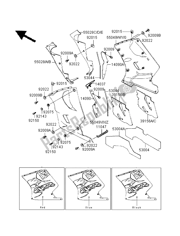 All parts for the Cowling Lowers of the Kawasaki ZZR 1100 1995