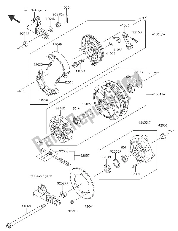 All parts for the Rear Hub of the Kawasaki W 800 2016