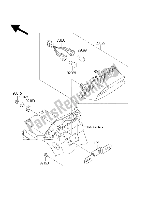 All parts for the Taillight of the Kawasaki ZRX 1200R 2001