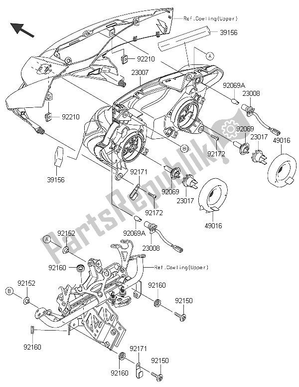 All parts for the Headlight(s) of the Kawasaki Z 1000 SX 2016