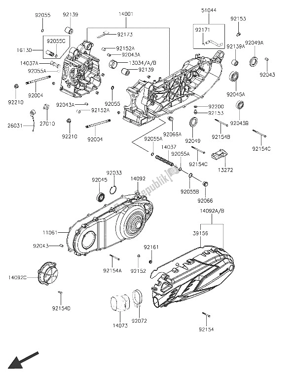 All parts for the Crankcase of the Kawasaki J 300 2016