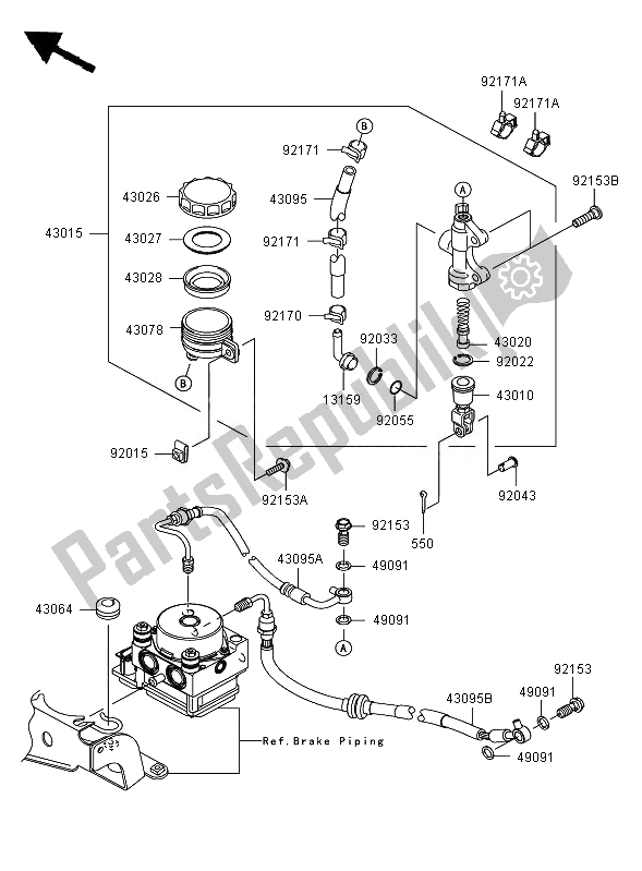 All parts for the Rear Master Cylinder of the Kawasaki ER 6N ABS 650 2007