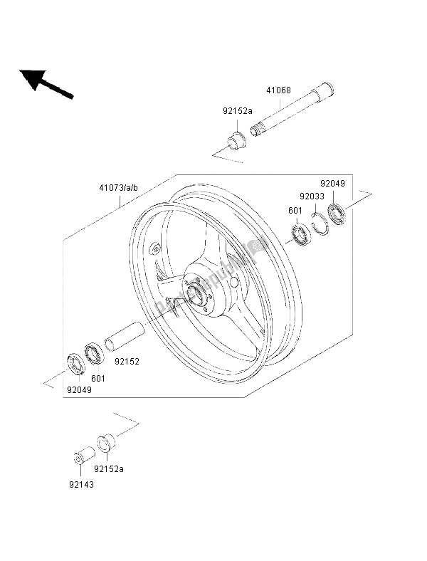 All parts for the Front Hub of the Kawasaki Ninja ZX 9R 900 2002