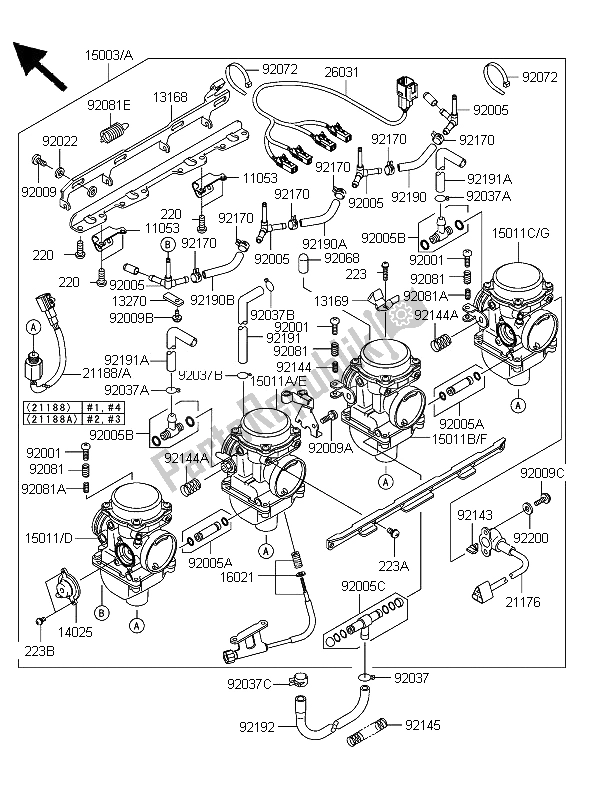 All parts for the Carburetor of the Kawasaki ZRX 1200R 2006