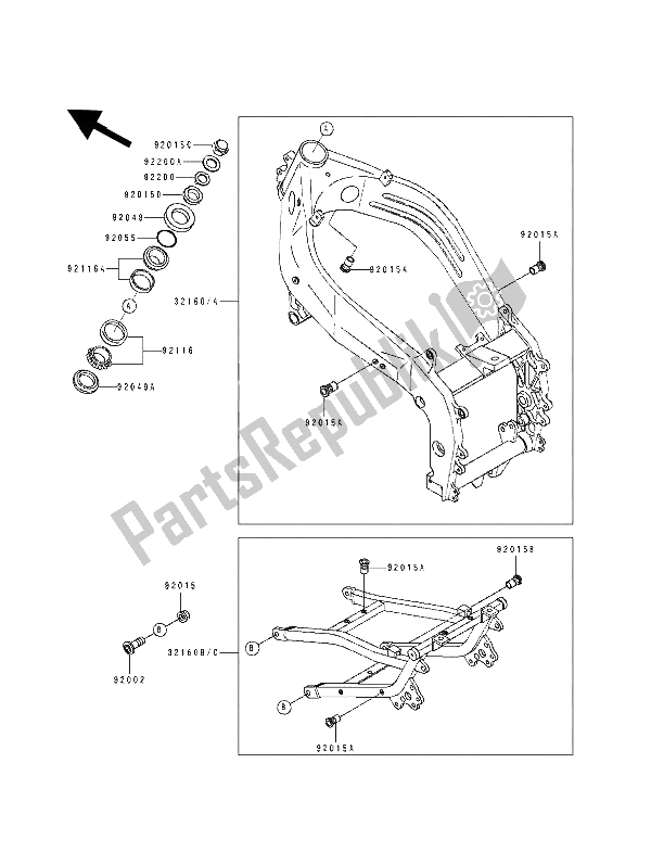 Tutte le parti per il Telaio del Kawasaki ZXR 400 1992