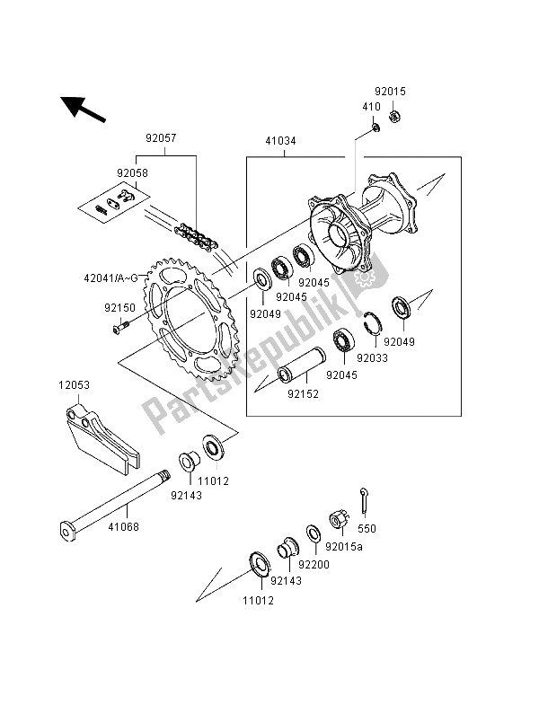 Tutte le parti per il Mozzo Posteriore del Kawasaki KX 125 2000