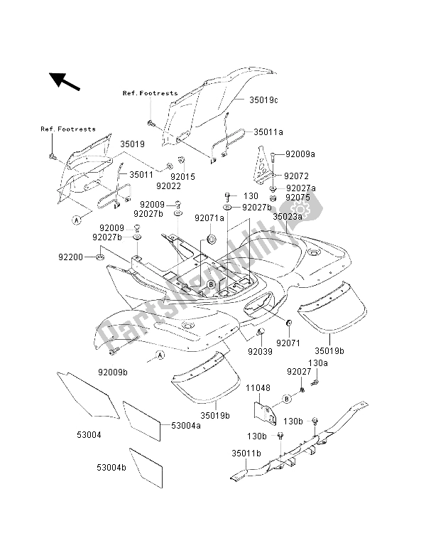 All parts for the Rear Fender of the Kawasaki KVF 300 2001