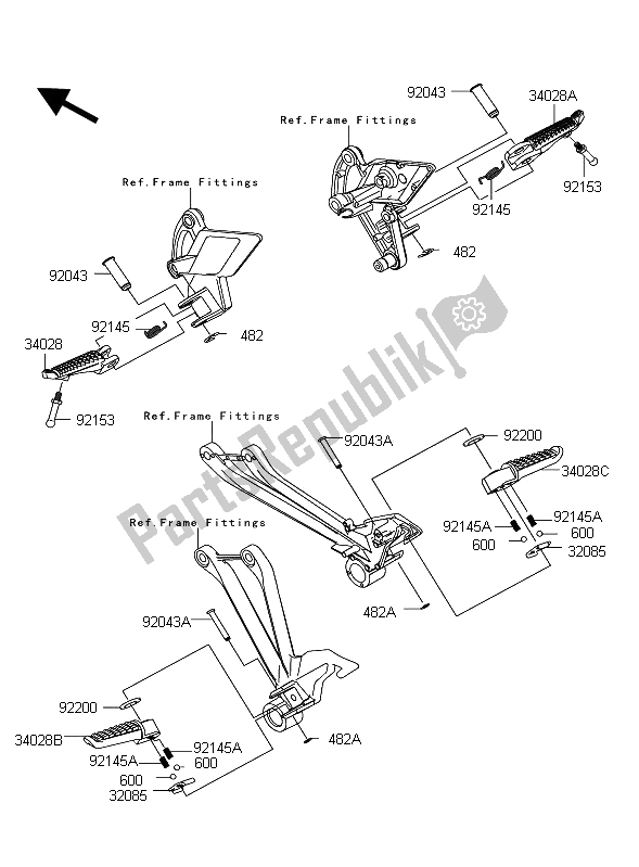 All parts for the Footrest of the Kawasaki Z 1000 2011