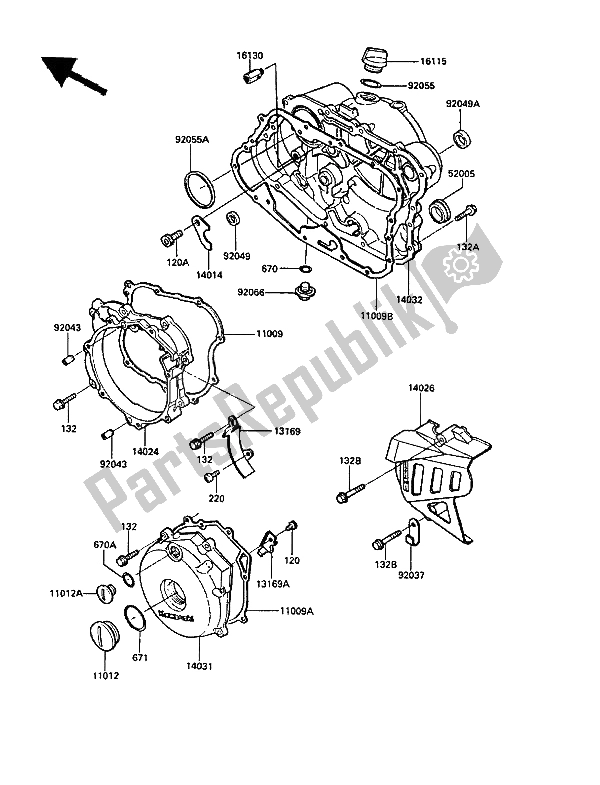 All parts for the Engine Cover(s) of the Kawasaki KLR 250 1988