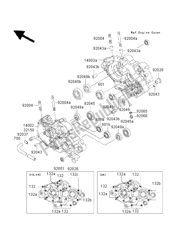 All parts for the Crankcase of the Kawasaki KMX 125 2001