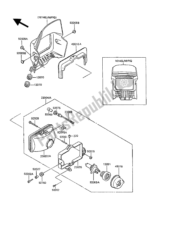 All parts for the Headlamp of the Kawasaki KLR 250 1992