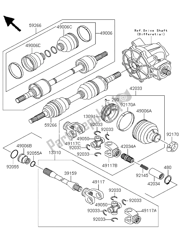 Toutes les pièces pour le Arbre D'entraînement (avant) du Kawasaki KLF 300 4X4 2004