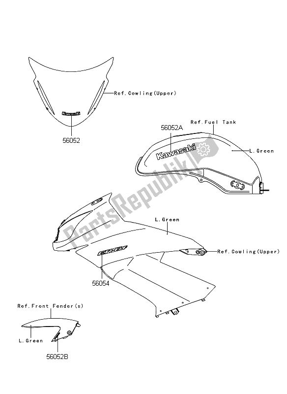 All parts for the Decals (l. Green) of the Kawasaki ER 6F ABS 650 2009