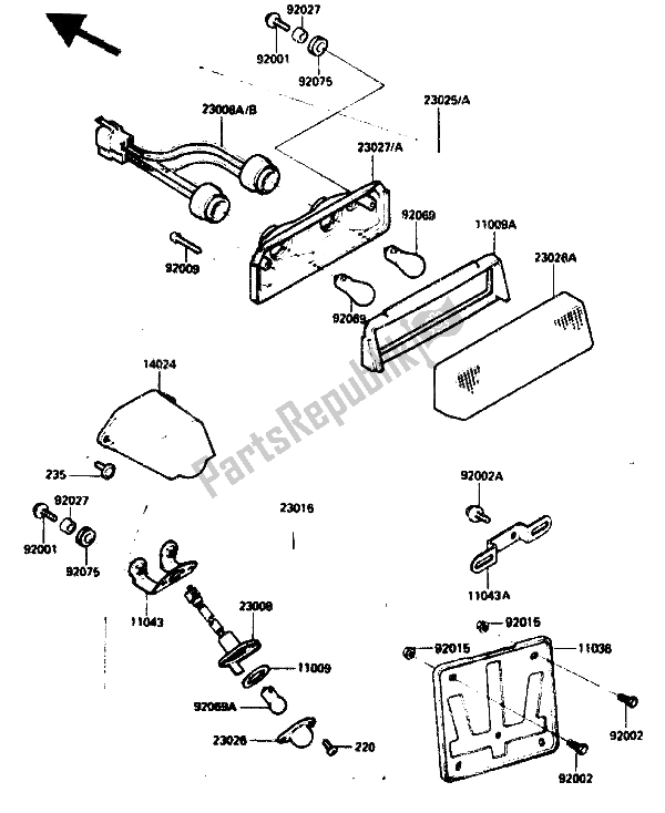 All parts for the Tail Lamp of the Kawasaki GPZ 750R 1985