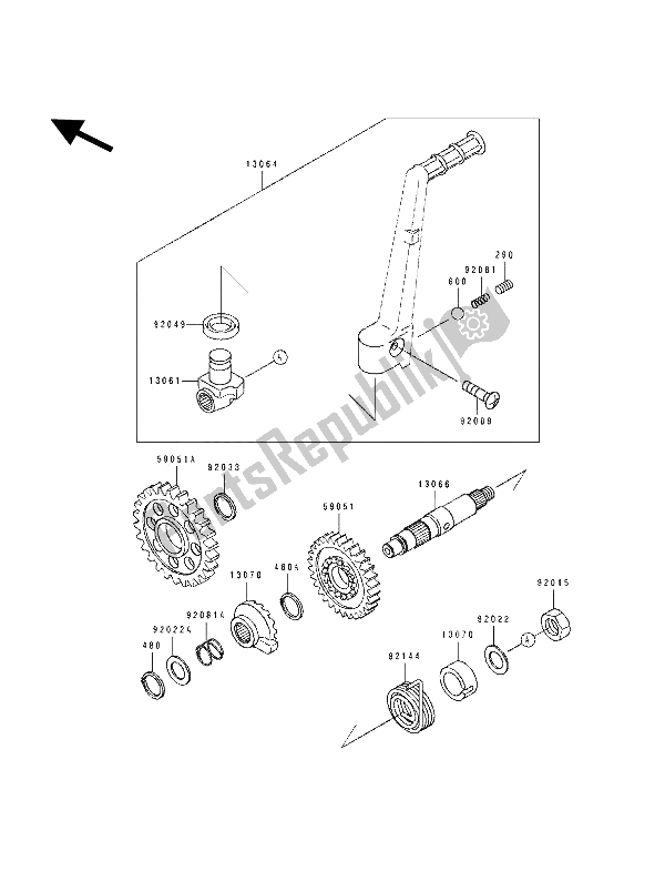 Todas as partes de Mecanismo De Kickstarter do Kawasaki KX 250 1993