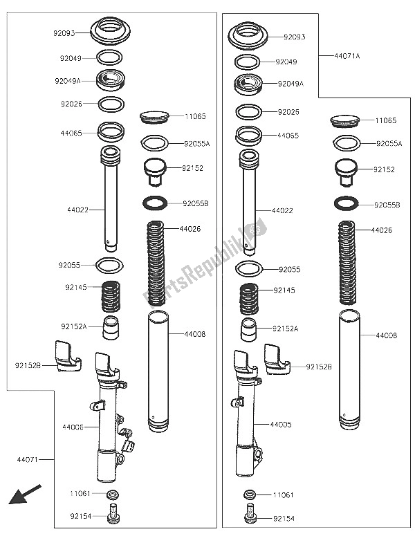 All parts for the Front Fork of the Kawasaki J 125 ABS 2016