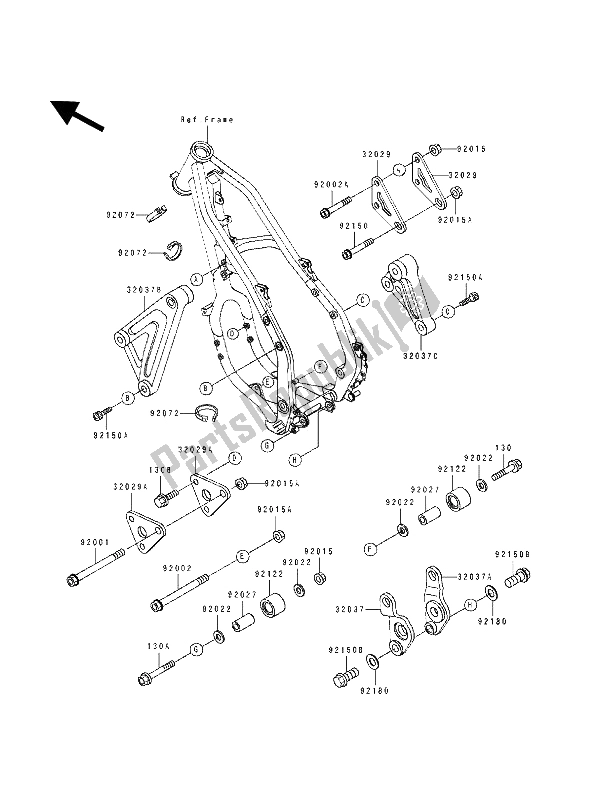 Todas as partes de Encaixe De Quadro do Kawasaki KX 250 1991