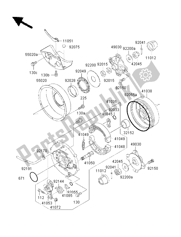 All parts for the Rear Hub of the Kawasaki KVF 400 2000