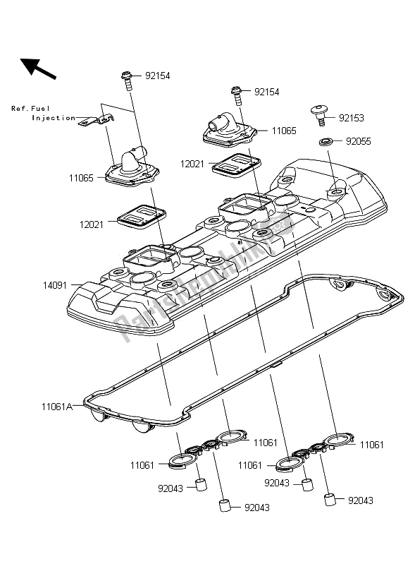 All parts for the Cylinder Head Cover of the Kawasaki Z 1000 2010