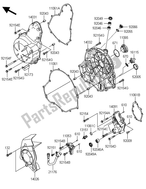 Wszystkie części do Pokrywa (y) Silnika Kawasaki ER 6F 650 2014