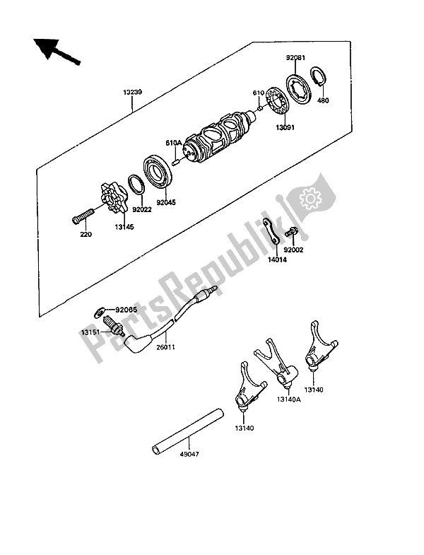 All parts for the Gear Change Drum & Shift Fork(s) of the Kawasaki VN 750 Twin 1994
