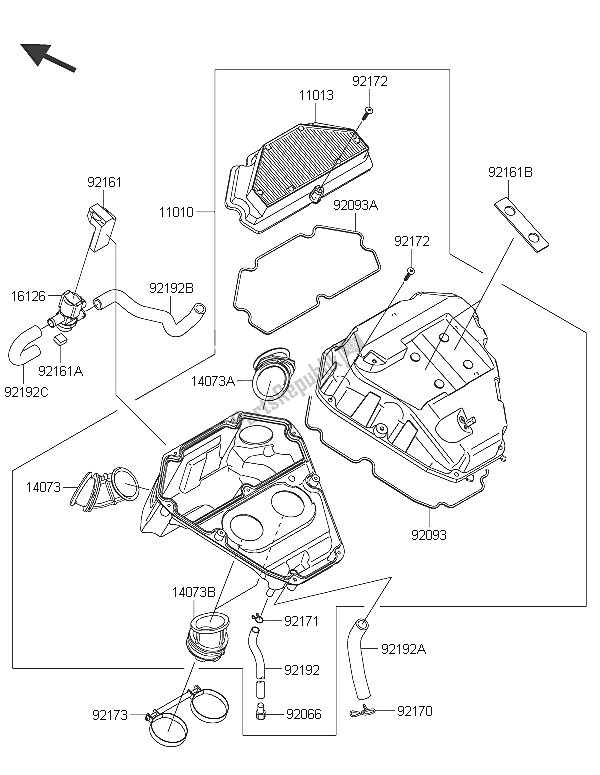 All parts for the Air Cleaner of the Kawasaki ER 6N ABS 650 2016