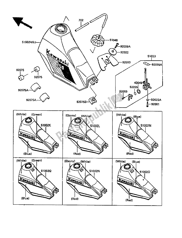 Alle onderdelen voor de Benzinetank van de Kawasaki KLR 250 1988