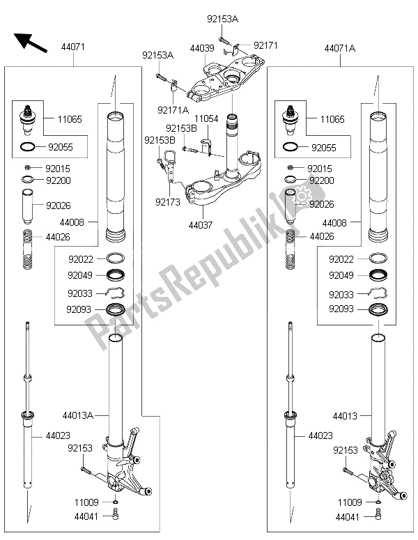 All parts for the Front Fork of the Kawasaki 1400 GTR ABS 2015