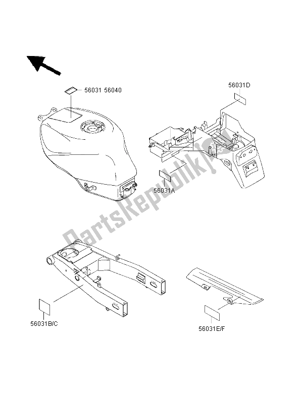 Tutte le parti per il Etichette del Kawasaki Ninja ZX 6R 600 1995