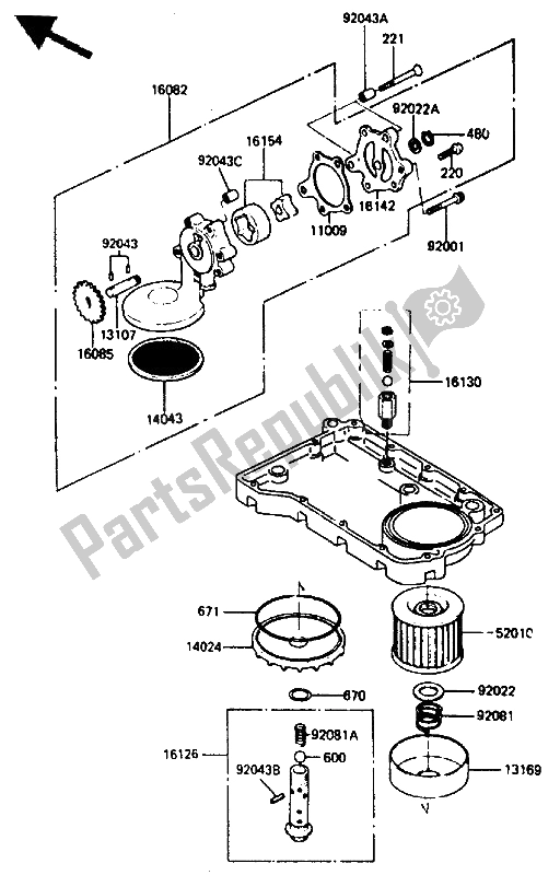 All parts for the Oil Pump of the Kawasaki GPZ 400A 1985