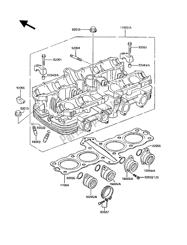 All parts for the Cylinder Head of the Kawasaki GT 550 1986