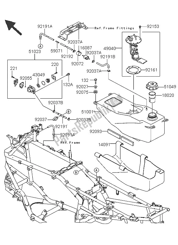 Todas las partes para Depósito De Combustible de Kawasaki KFX 700 2005