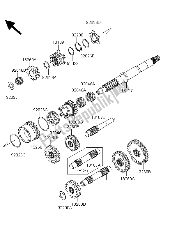 All parts for the Transmission of the Kawasaki KVF 360 4X4 2003