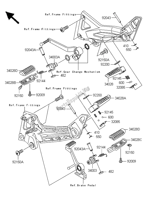 All parts for the Footrests of the Kawasaki Z 1000 2006