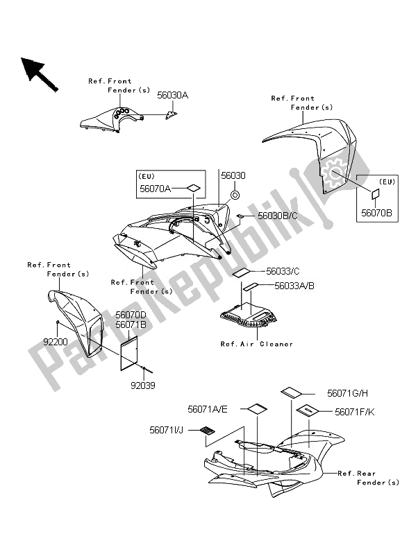 Tutte le parti per il Etichette del Kawasaki KFX 450R 2010