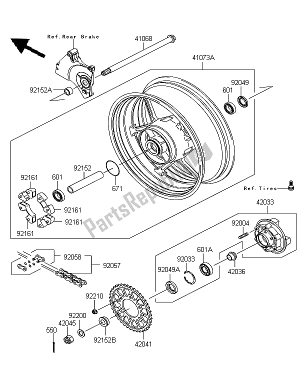 Tutte le parti per il Mozzo Posteriore del Kawasaki Z 750R 2012