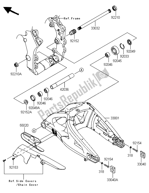 All parts for the Swingarm of the Kawasaki Ninja ZX 10R ABS 1000 2014
