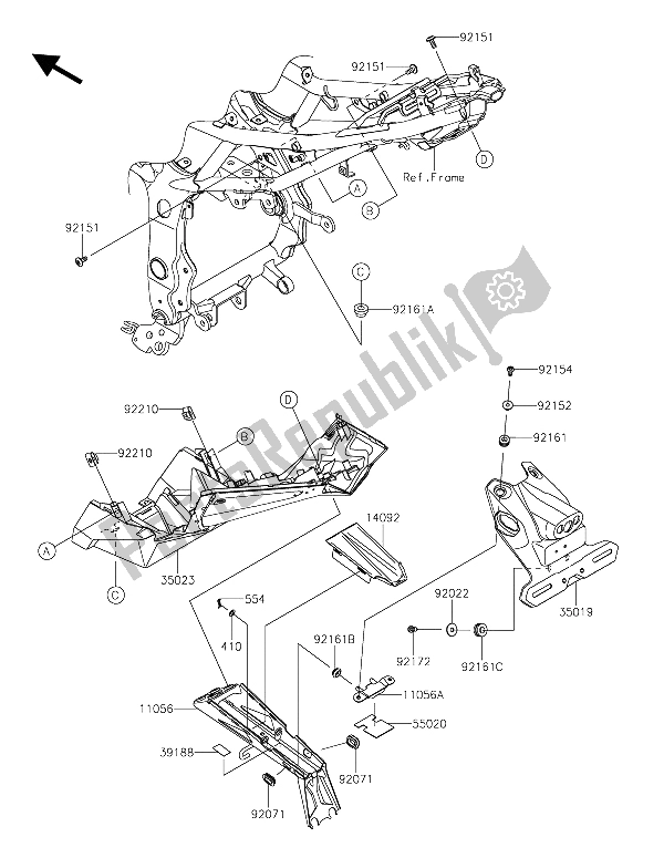 Toutes les pièces pour le Garde-boue Arrière du Kawasaki Z 250 SL ABS 2015