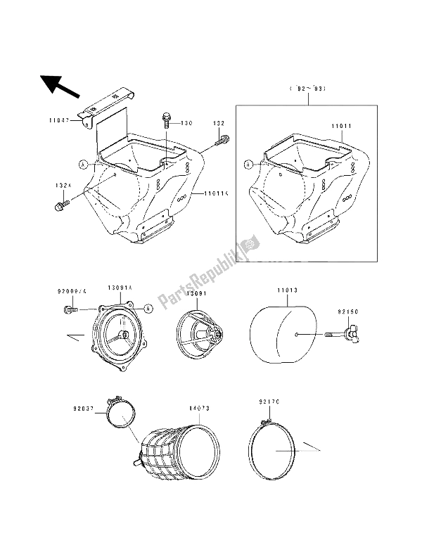 All parts for the Air Cleaner of the Kawasaki KX 100 1992