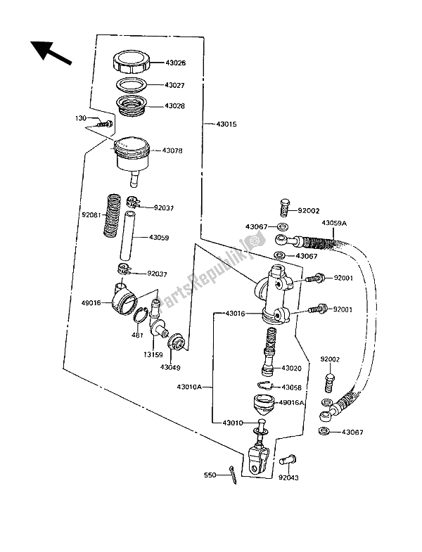 Tutte le parti per il Pompa Freno Posteriore del Kawasaki GT 750 1994