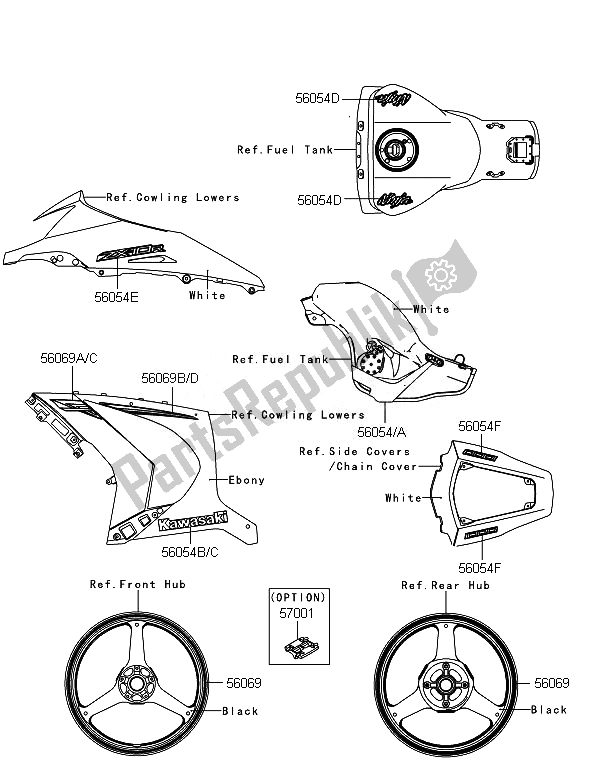 All parts for the Decals (white) of the Kawasaki Ninja ZX 10R 1000 2014