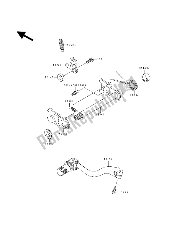 All parts for the Gear Change Mechanism of the Kawasaki KX 100 1994