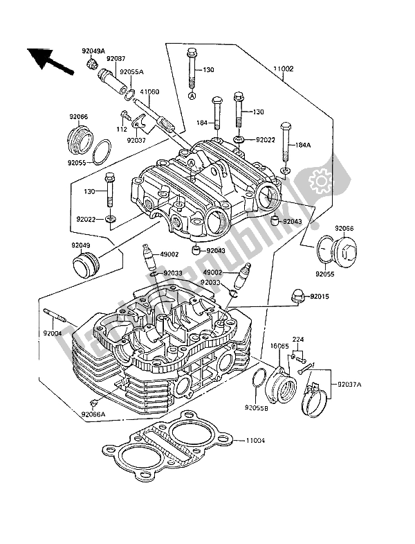 All parts for the Cylinder Head of the Kawasaki GPZ 305 Belt Drive 1988