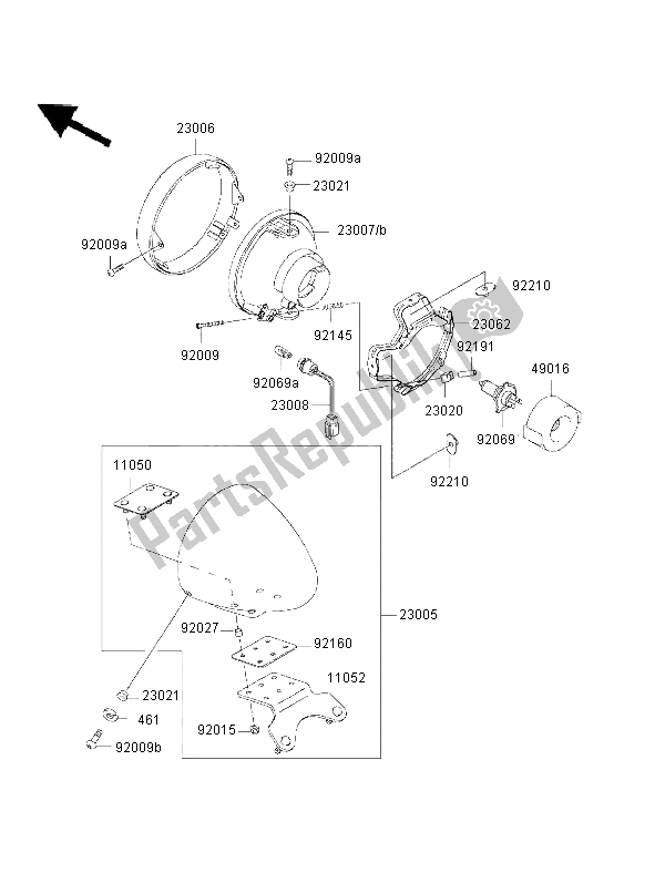 All parts for the Headlight of the Kawasaki VN 800 Drifter 2002