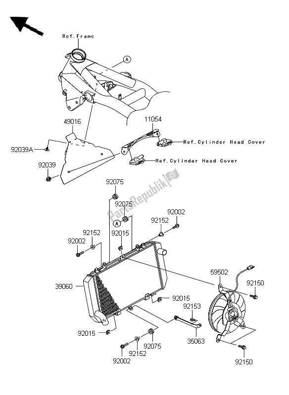 All parts for the Radiator of the Kawasaki Z 750 ABS 2008