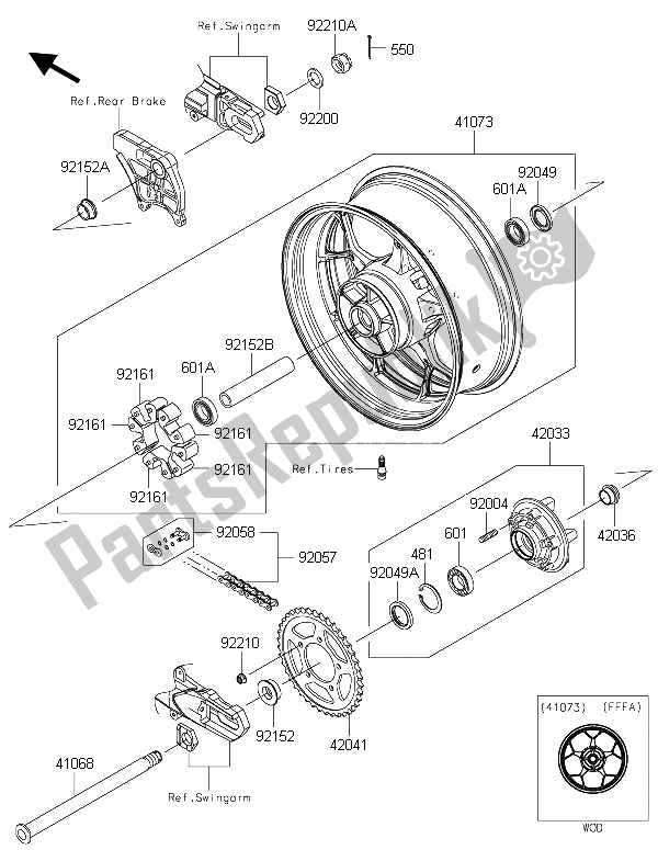 All parts for the Rear Hub of the Kawasaki ZZR 1400 ABS 2015