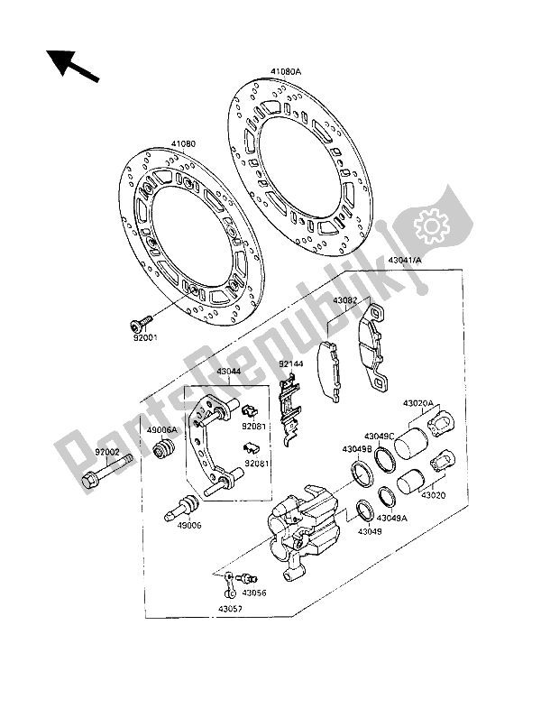 Tutte le parti per il Freno Anteriore (zx600c-000001 E Nami. 003201) del Kawasaki GPX 600R 1988