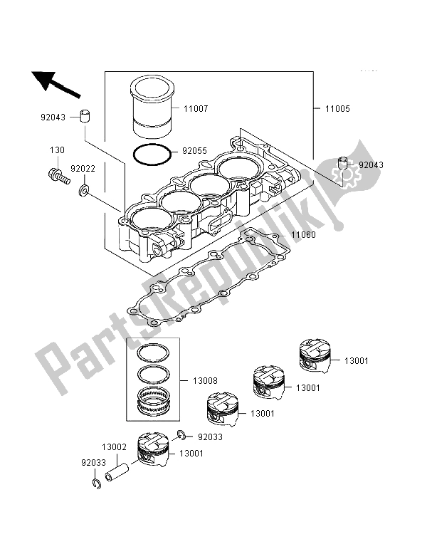All parts for the Cylinder & Piston of the Kawasaki Ninja ZX 6R 600 1998