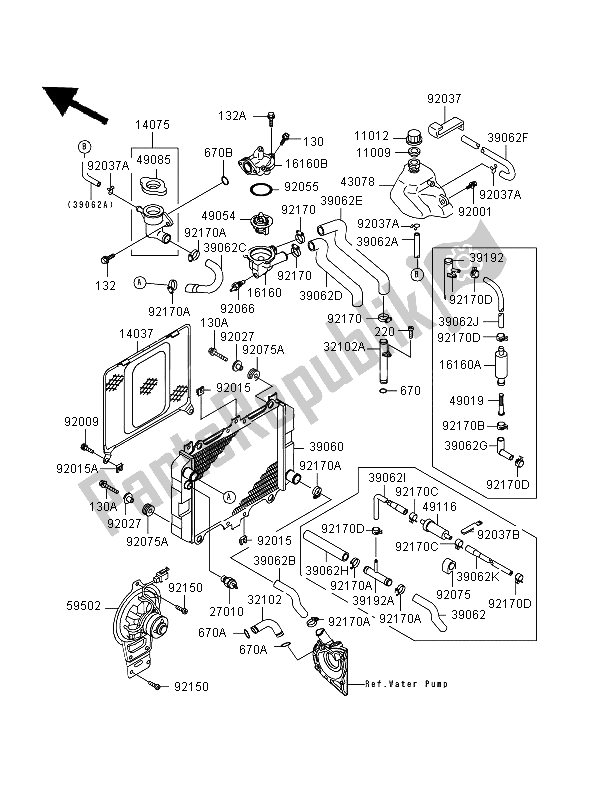 Tutte le parti per il Termosifone del Kawasaki GPZ 500S 1997