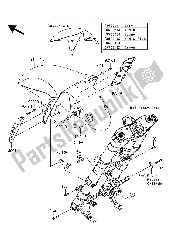 All parts for the Front Fender of the Kawasaki 1400 GTR ABS 2010